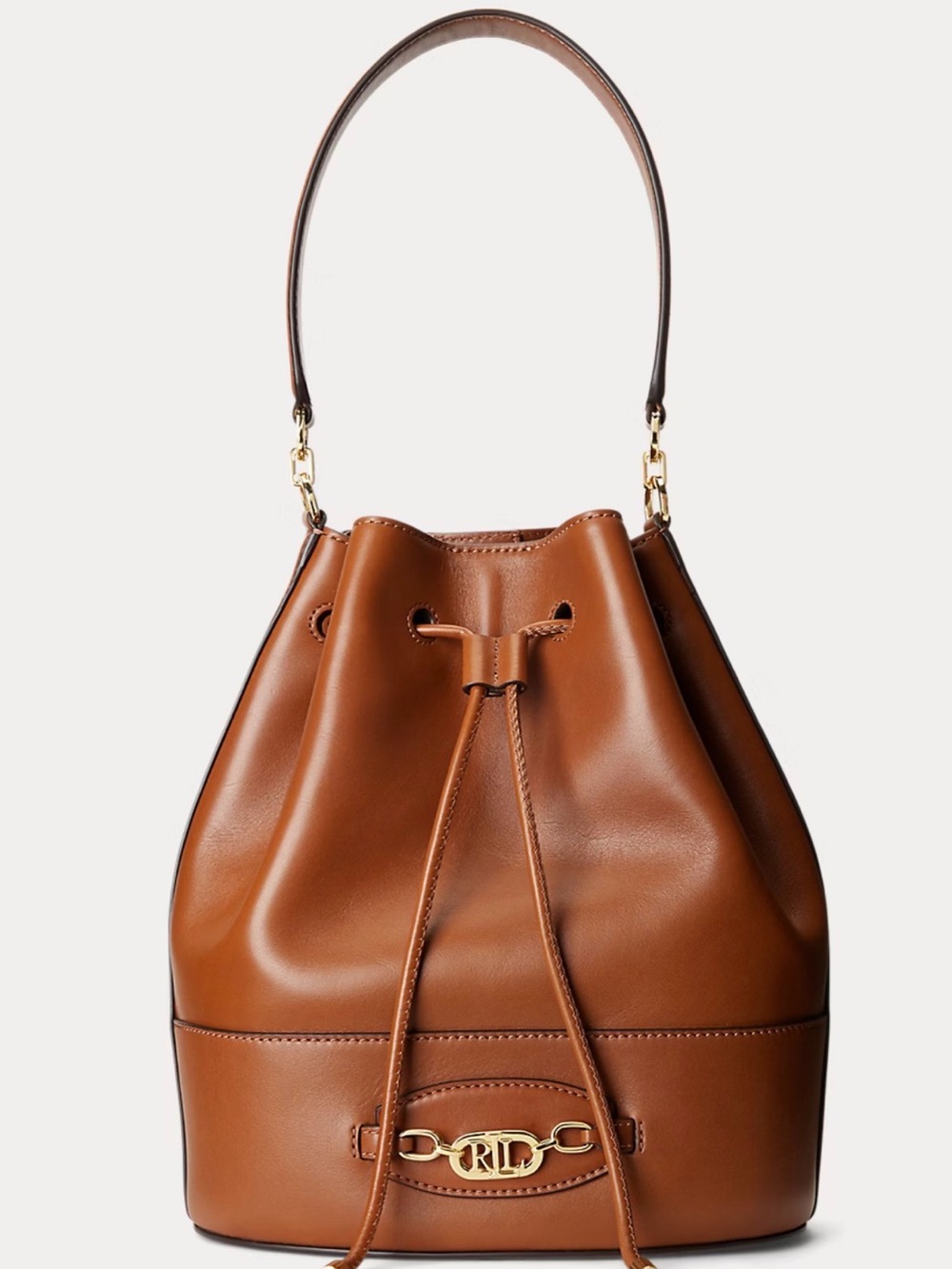 Ralph Lauren Leather Drawstring Bucket Bag in Brown